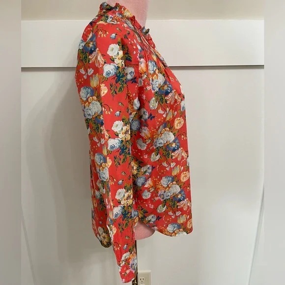 J.Crew Ruffle Classic popover shirt in Liberty coral floral - Picture 3 of 8